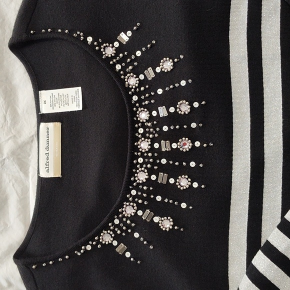 Alfred Dunner Sweater 2X Festive Holiday Party Glam Beaded Black & Silver Chic - Picture 4 of 12